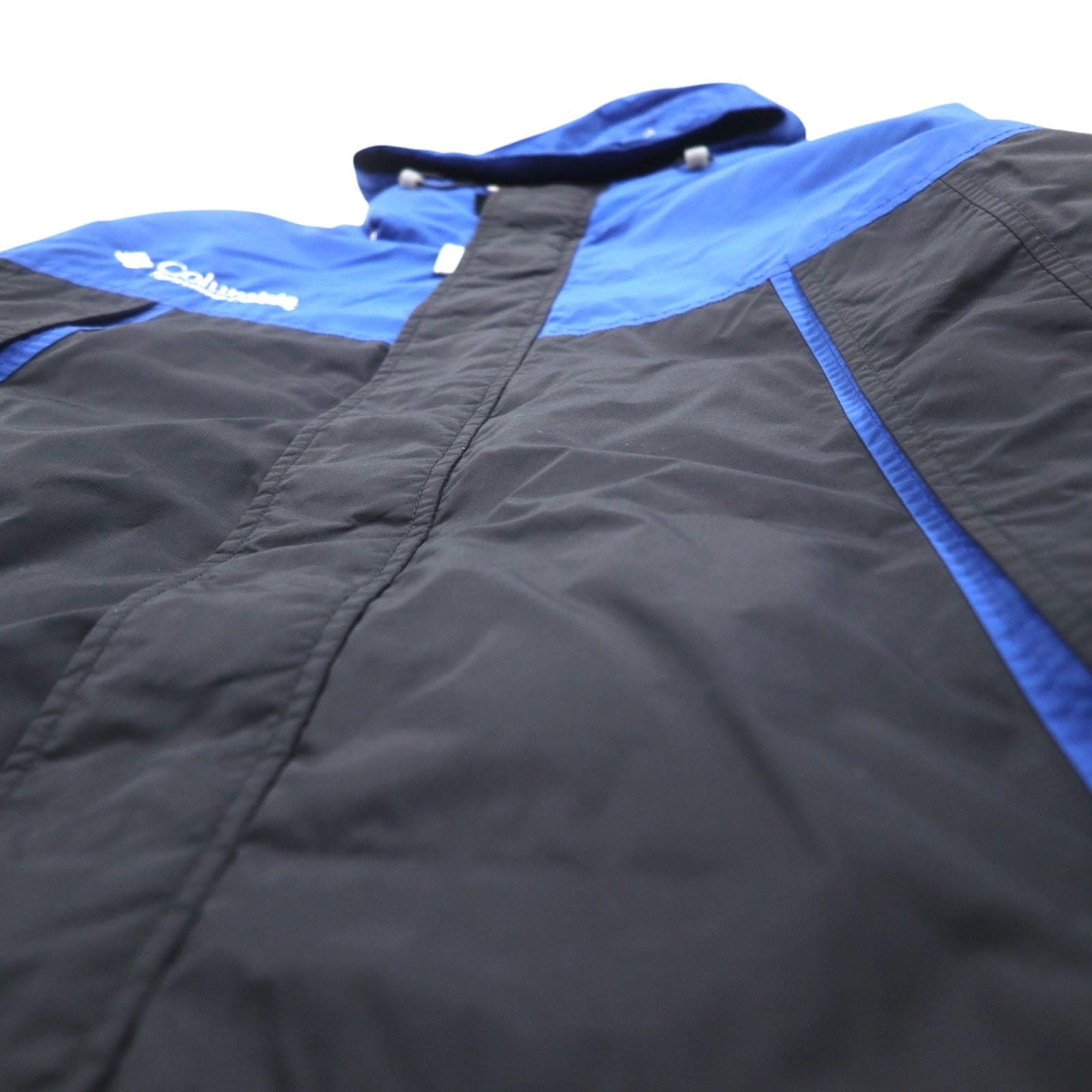 Giacca a vento Columbia, XL, blu e nera, in nylon, doppia cerniera, coulisse, prodotta nello Sri Lanka