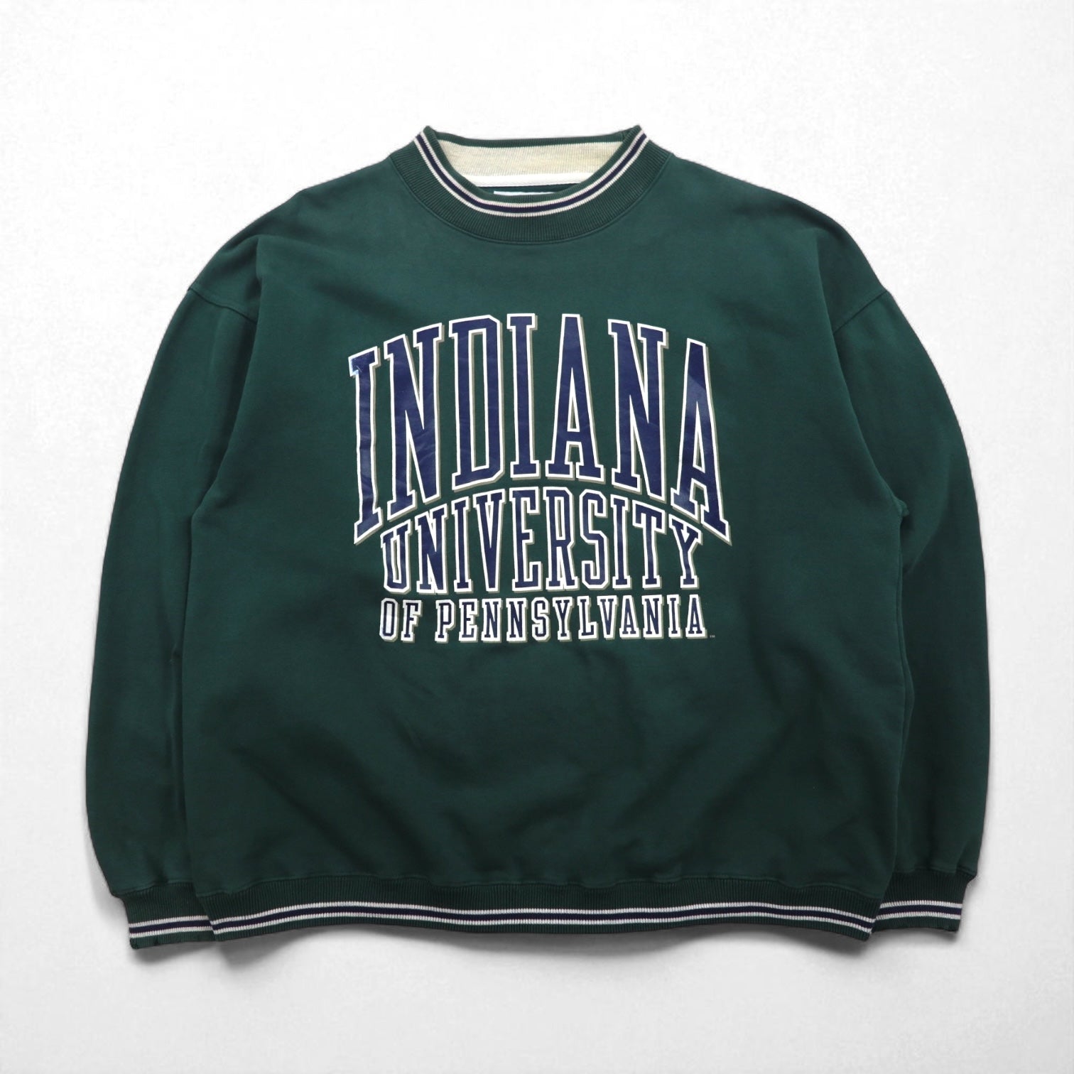 GEAR FOR SPORT anni '90 BIG COTTON maglione girocollo con stampa universitaria, taglia L, verde, stampa a tre livelli, logo ad arco INDIANA UNIVERSITY
