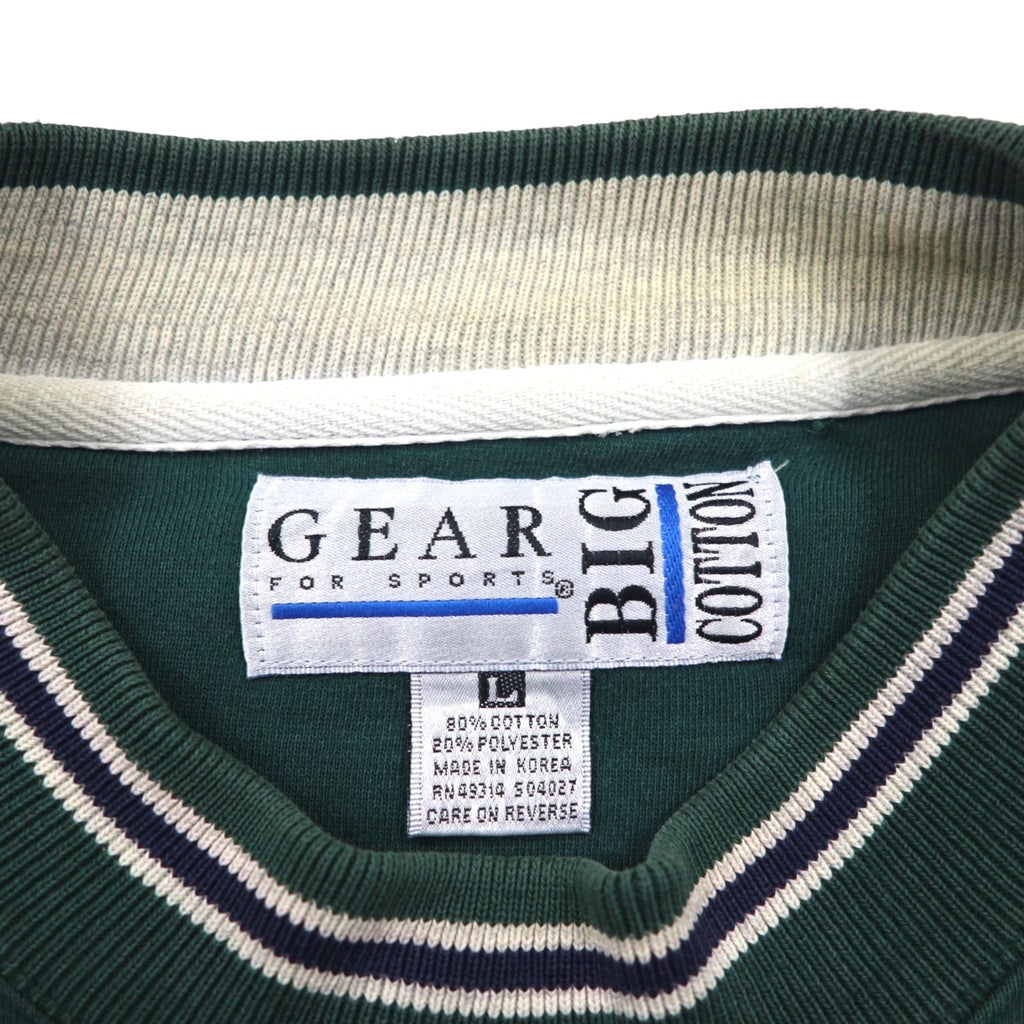 GEAR FOR SPORT anni '90 BIG COTTON maglione girocollo con stampa universitaria, taglia L, verde, stampa a tre livelli, logo ad arco INDIANA UNIVERSITY