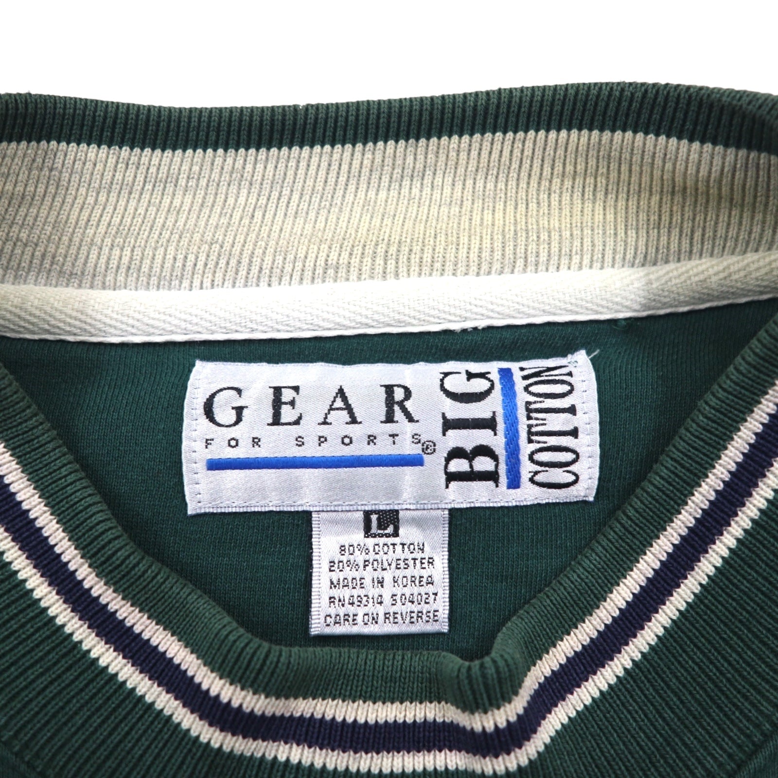 GEAR FOR SPORT anni '90 BIG COTTON maglione girocollo con stampa universitaria, taglia L, verde, stampa a tre livelli, logo ad arco INDIANA UNIVERSITY