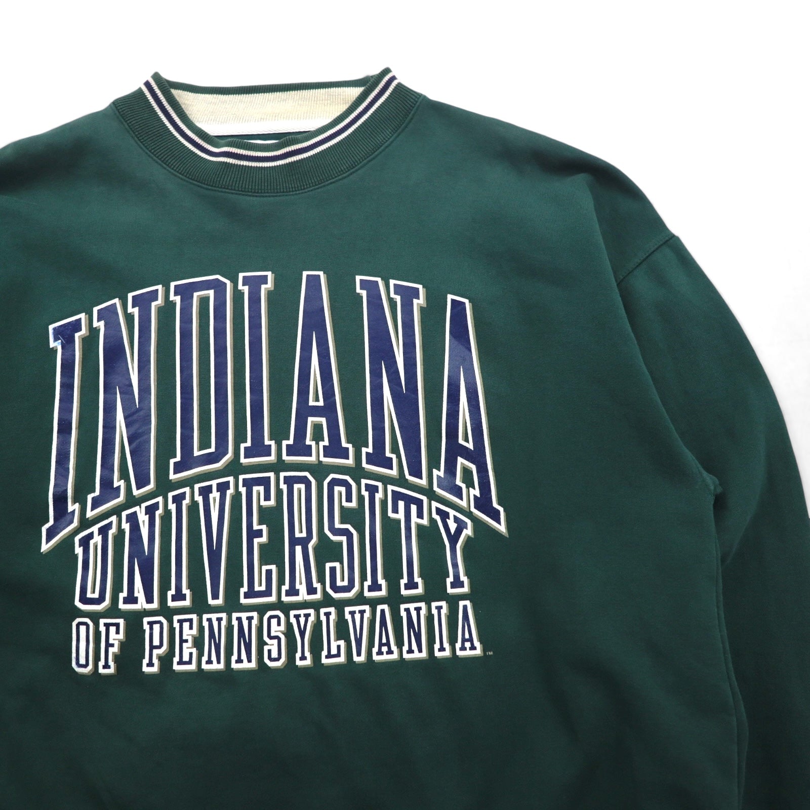 GEAR FOR SPORT anni '90 BIG COTTON maglione girocollo con stampa universitaria, taglia L, verde, stampa a tre livelli, logo ad arco INDIANA UNIVERSITY