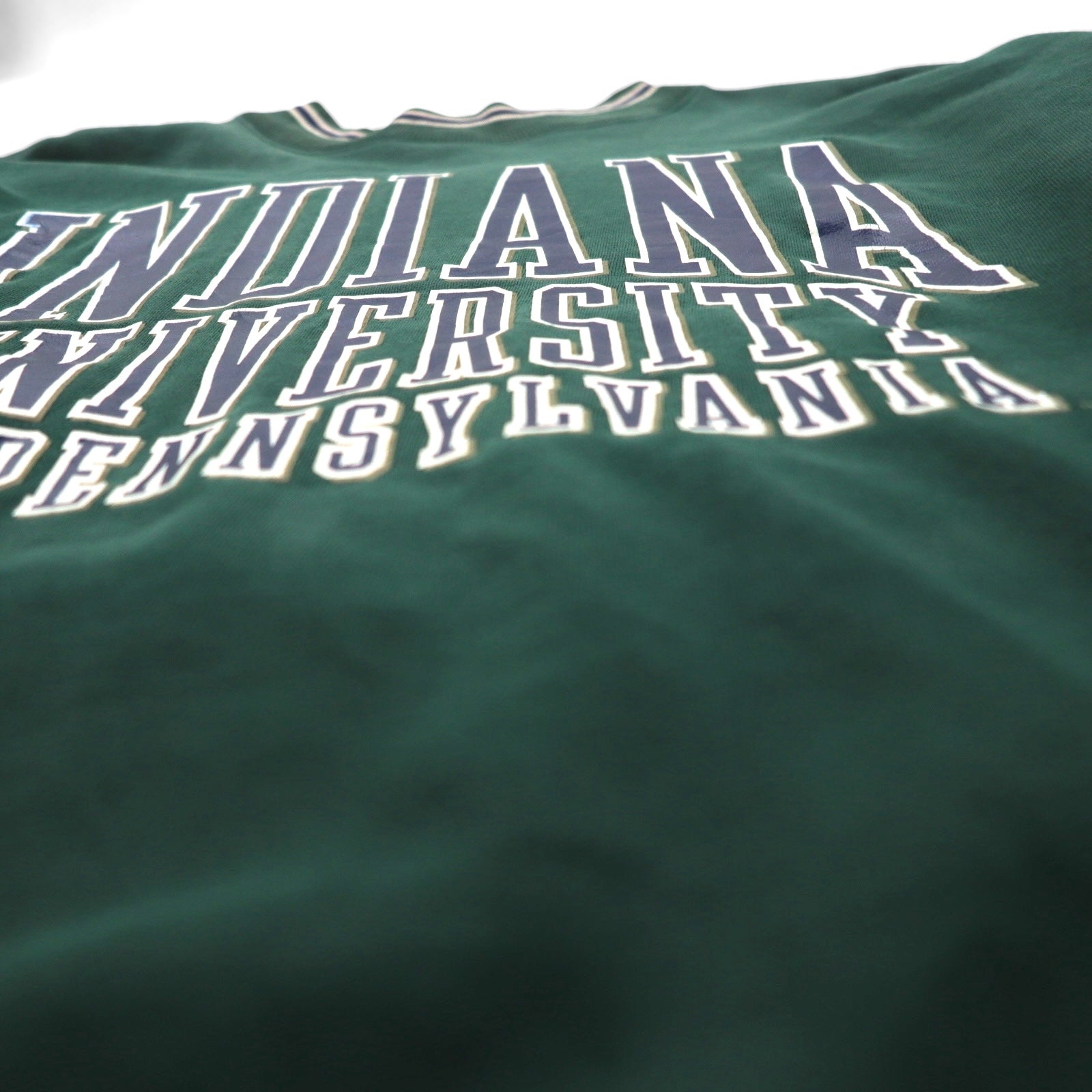 GEAR FOR SPORT anni '90 BIG COTTON maglione girocollo con stampa universitaria, taglia L, verde, stampa a tre livelli, logo ad arco INDIANA UNIVERSITY