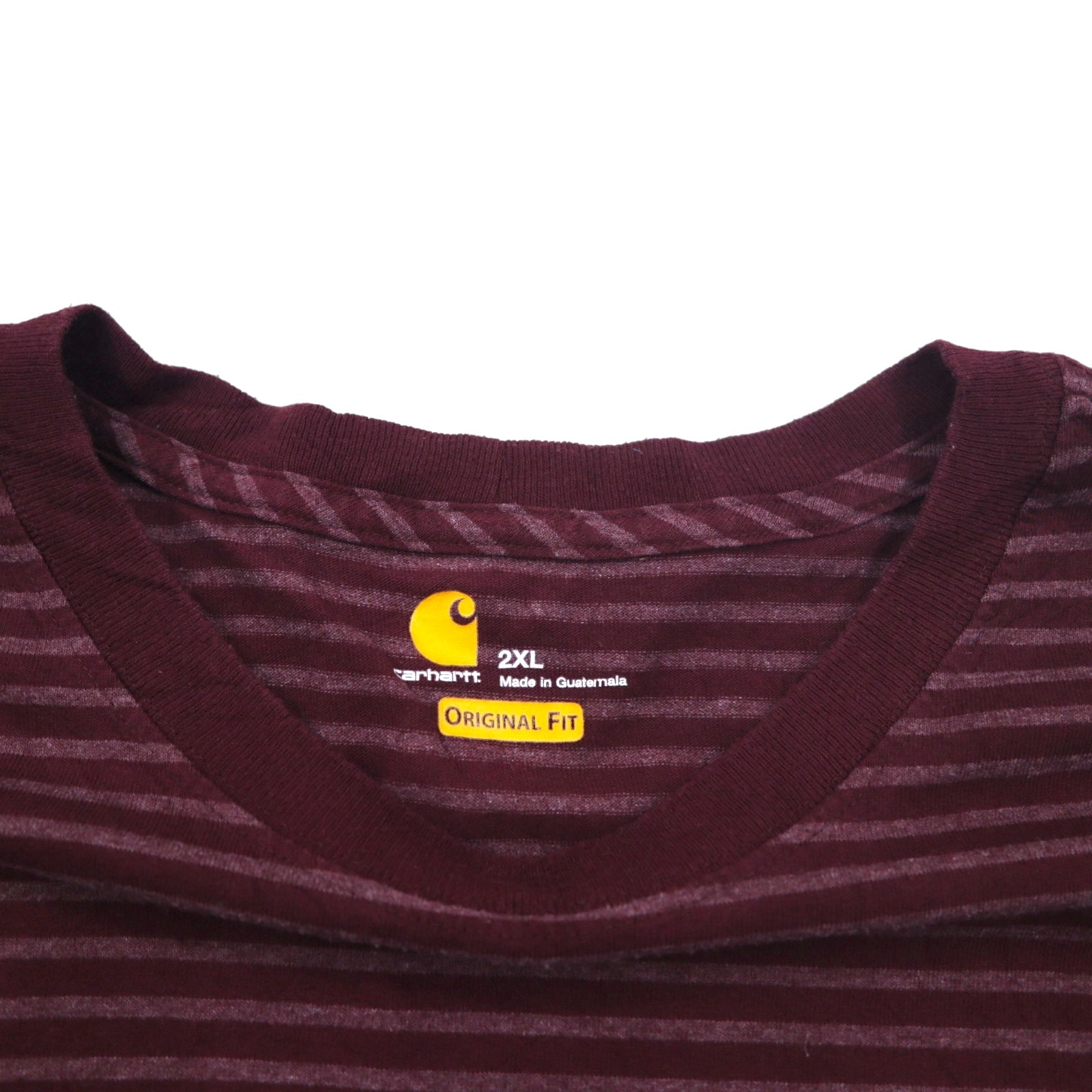 carhartt ポケット付き ボーダー Tシャツ ポケTee 2XL ボルドー グレー ORIGINAL FIT コットン