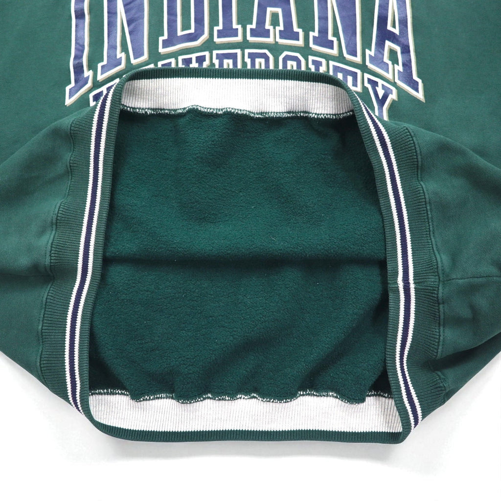 GEAR FOR SPORT anni '90 BIG COTTON maglione girocollo con stampa universitaria, taglia L, verde, stampa a tre livelli, logo ad arco INDIANA UNIVERSITY