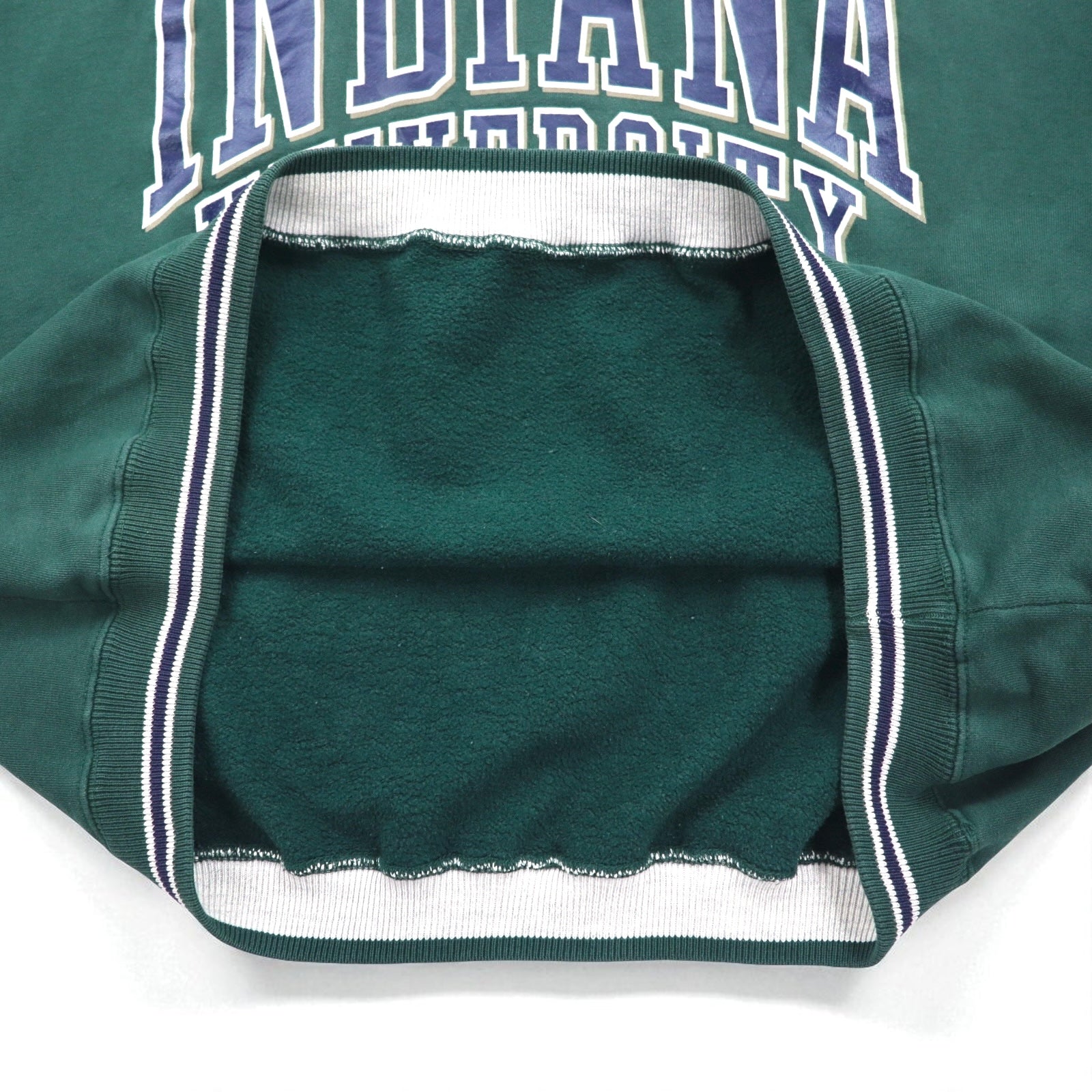 GEAR FOR SPORT anni '90 BIG COTTON maglione girocollo con stampa universitaria, taglia L, verde, stampa a tre livelli, logo ad arco INDIANA UNIVERSITY