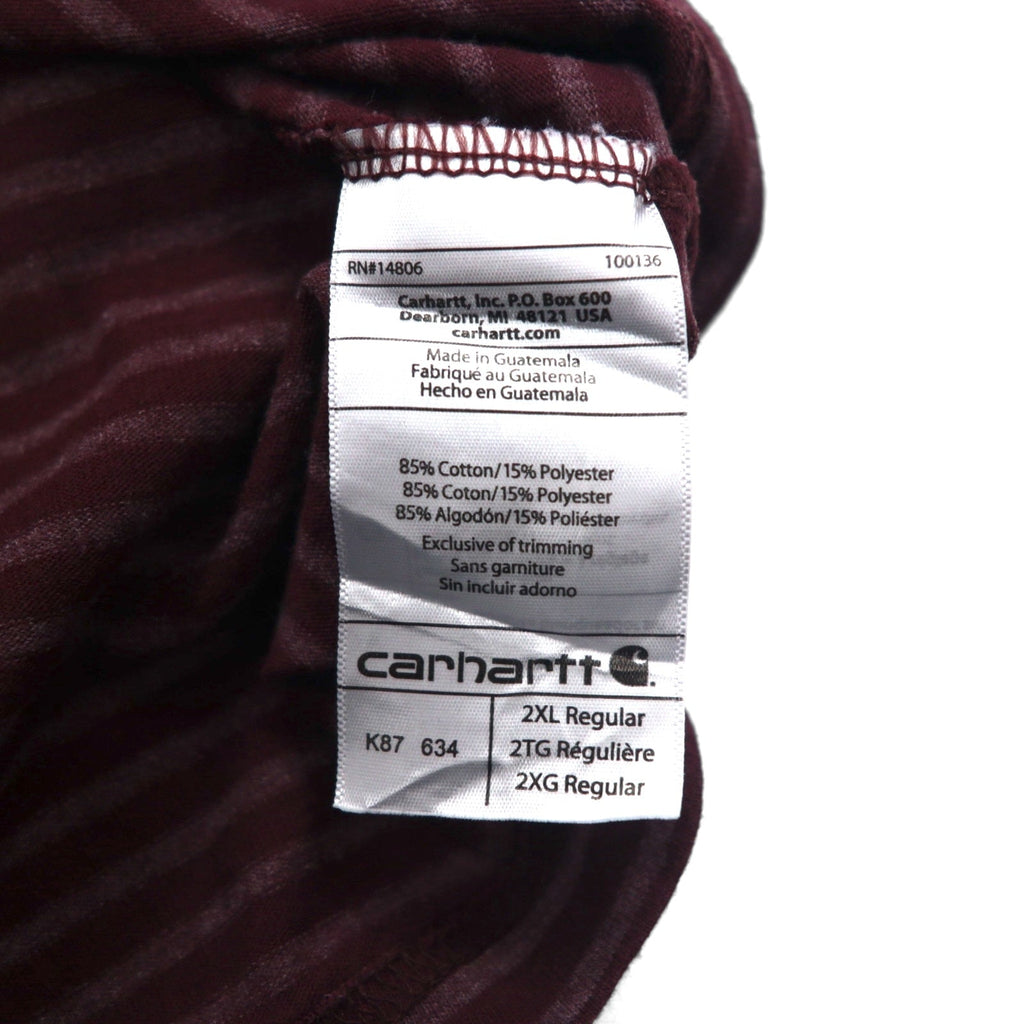 carhartt ポケット付き ボーダー Tシャツ ポケTee 2XL ボルドー グレー ORIGINAL FIT コットン