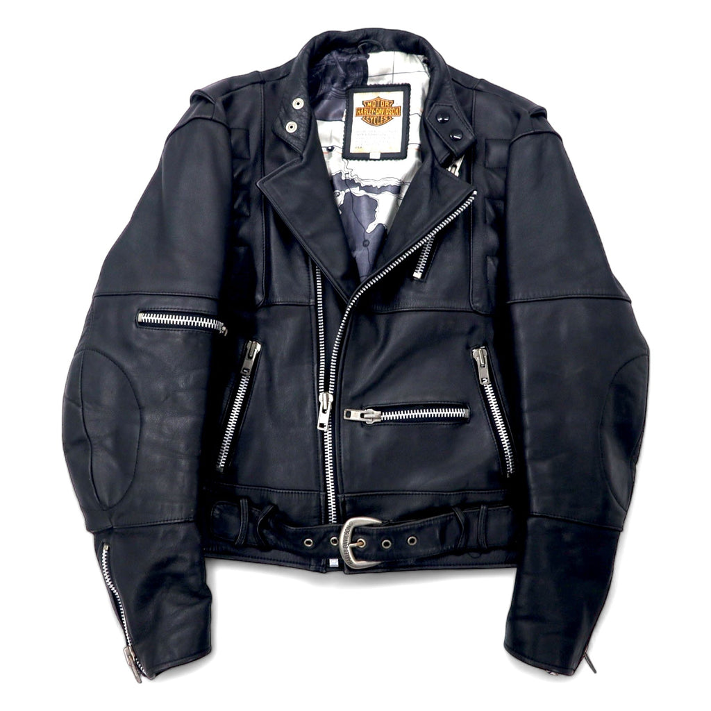 HARLEY DAVIDSON ダブル ライダースジャケット レザージャケット 38 ブラック 牛革