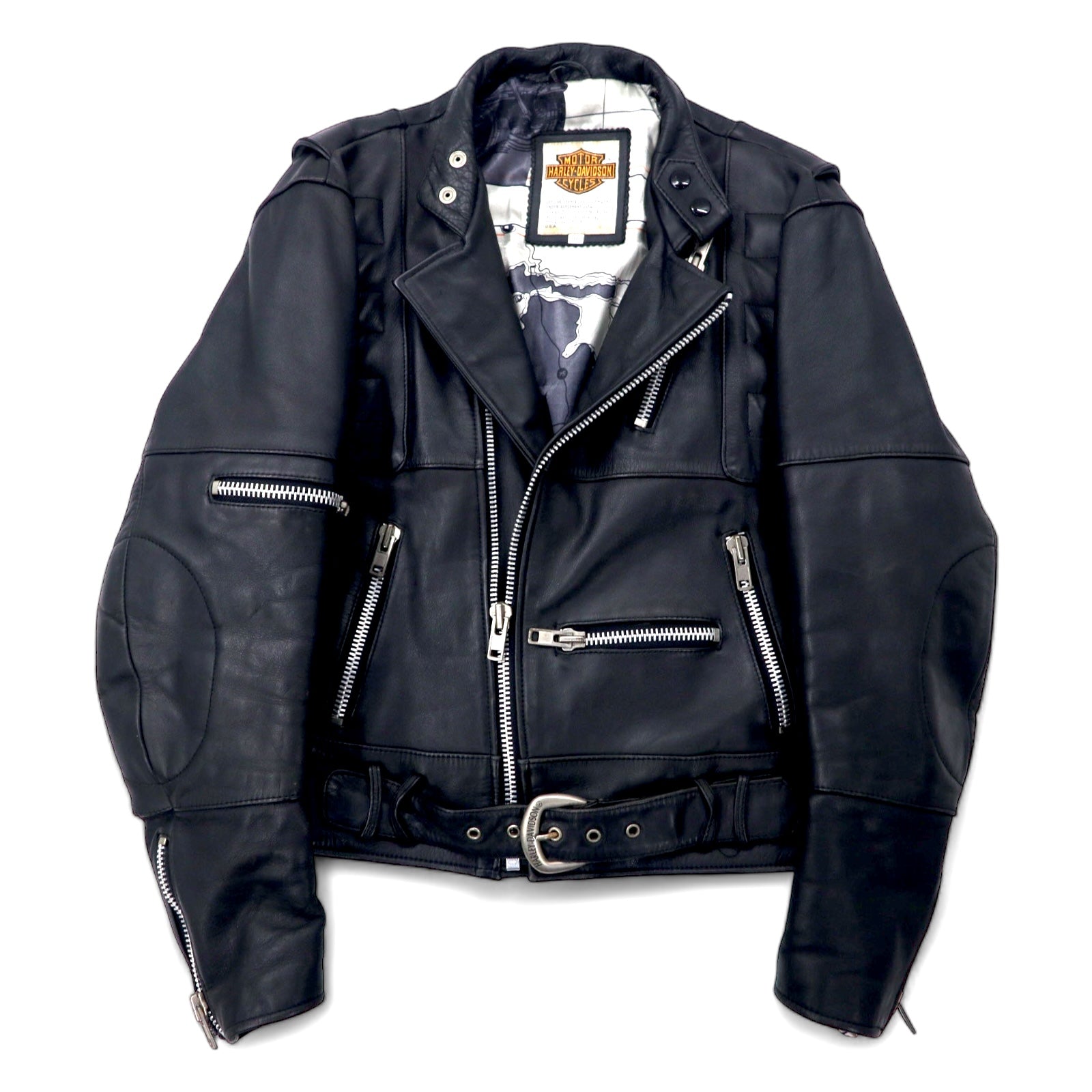 HARLEY DAVIDSON ダブル ライダースジャケット レザージャケット 38 ブラック 牛革