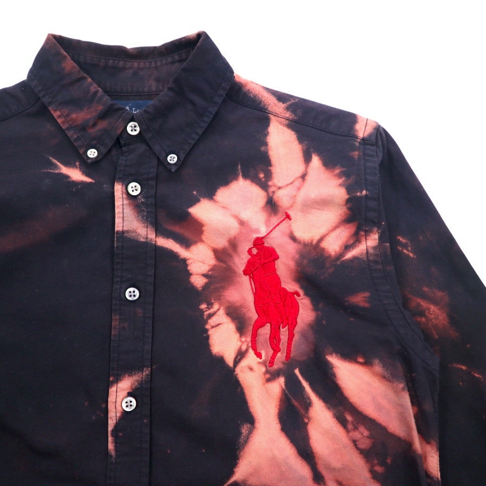 Camicia button-down Ralph Lauren tie-dye candeggiata, taglia S, colore nero, ricamo Big Pony