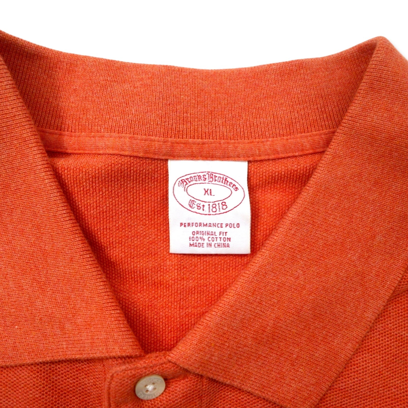 Brooks Brothers Polo a maniche lunghe XL Arancione Cotone Piqué Logo ricamato