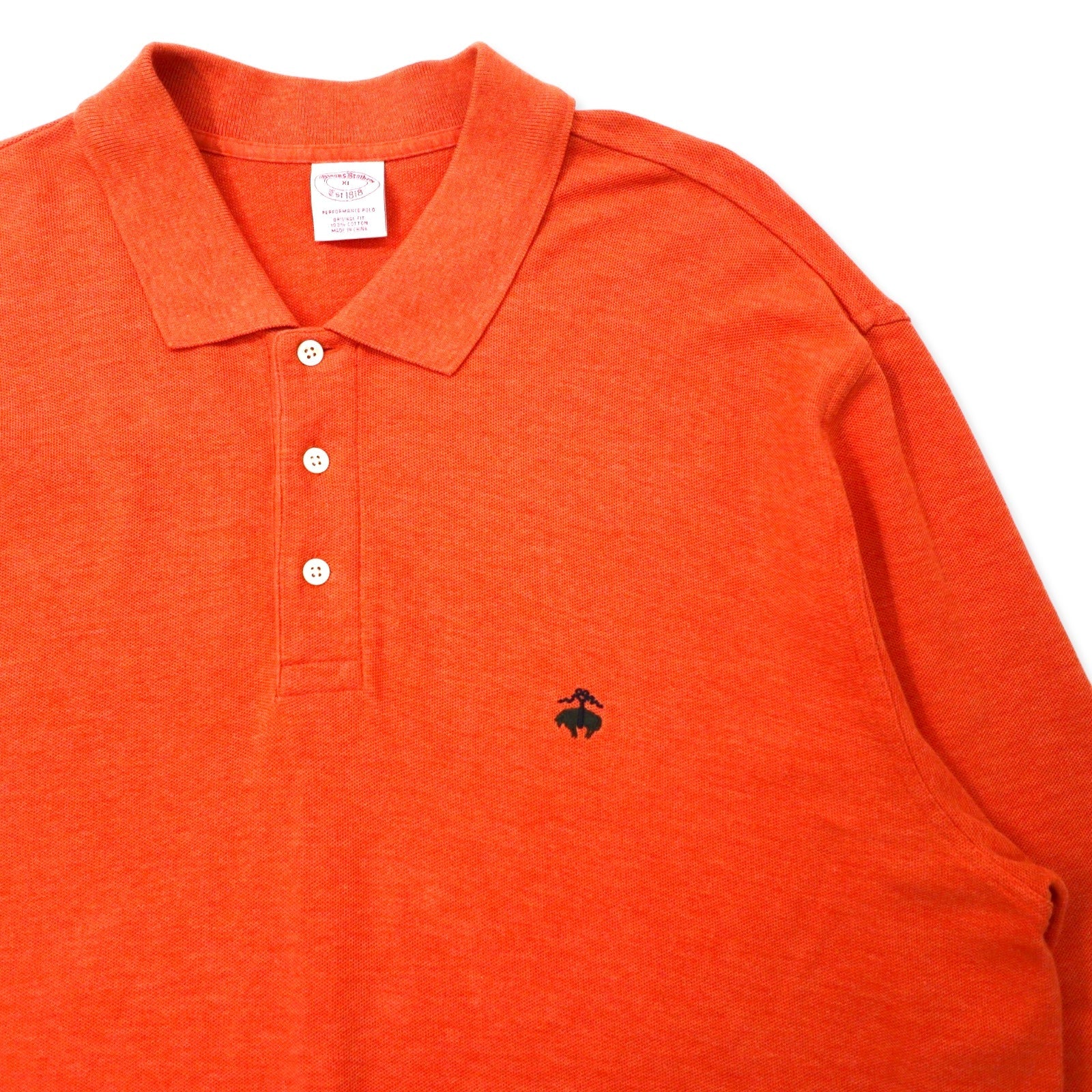 Brooks Brothers Polo a maniche lunghe XL Arancione Cotone Piqué Logo ricamato