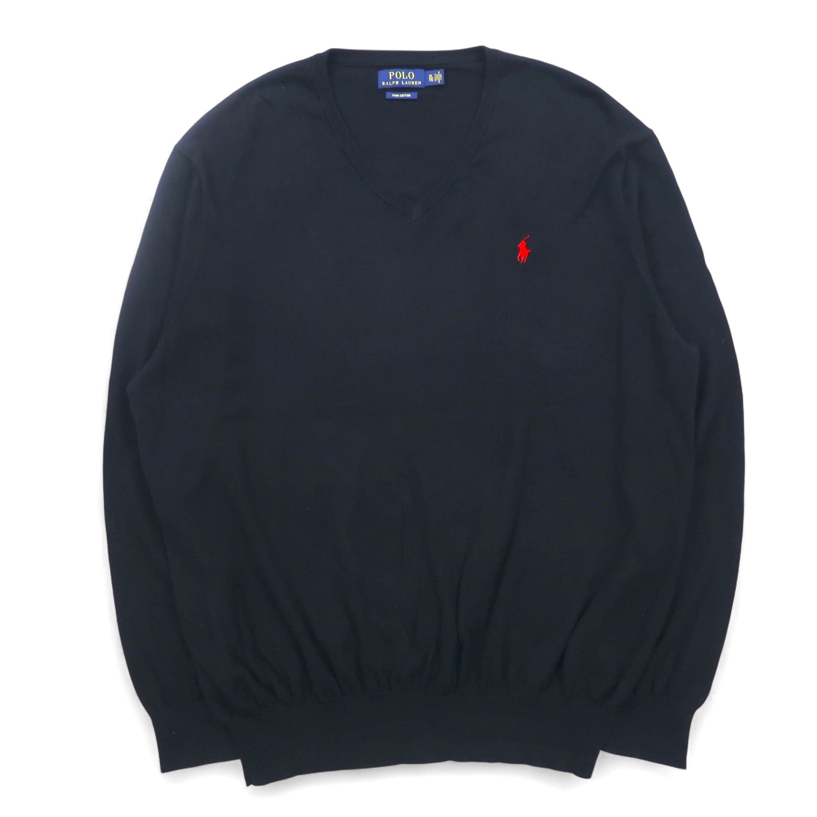 POLO RALPH LAUREN Vネック ピマコットンニット セーター XL ブラック スモールポニー刺繍