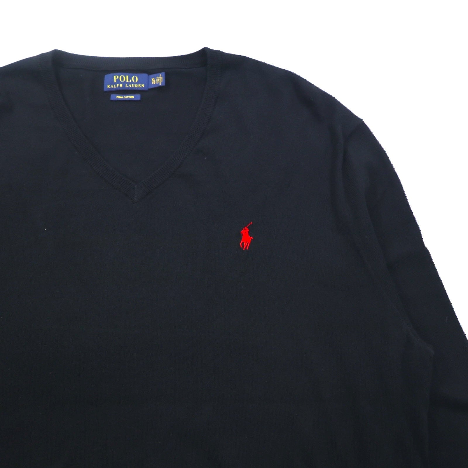 POLO RALPH LAUREN Vネック ピマコットンニット セーター XL ブラック スモールポニー刺繍
