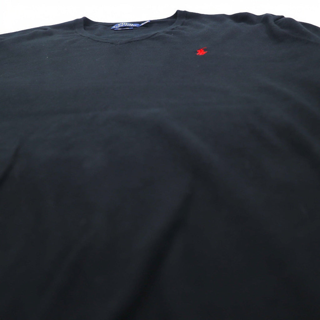 POLO RALPH LAUREN Vネック ピマコットンニット セーター XL ブラック スモールポニー刺繍