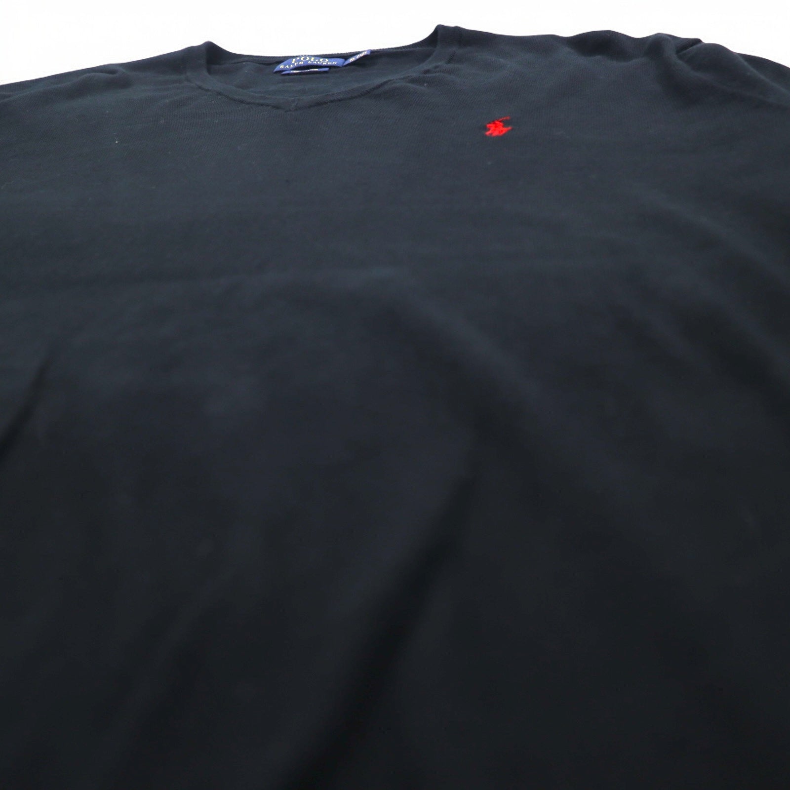 POLO RALPH LAUREN Vネック ピマコットンニット セーター XL ブラック スモールポニー刺繍