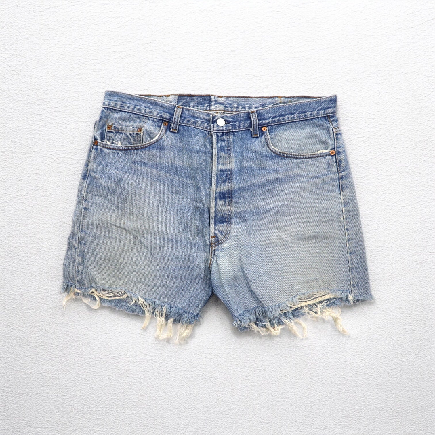 Levi's Anni '90 USA 501XX Cut-Off Denim Shorts XL Indaco Blu Bottone dietro 520 501-0000