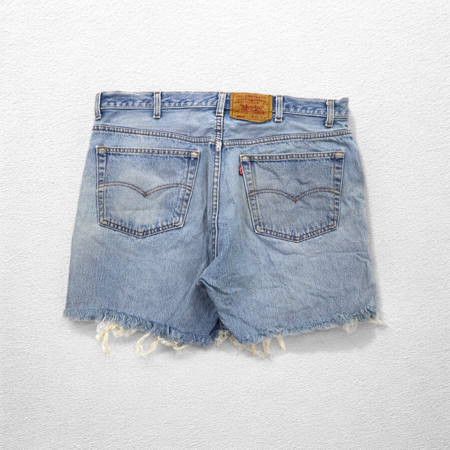 Levi's Anni '90 USA 501XX Cut-Off Denim Shorts XL Indaco Blu Bottone dietro 520 501-0000