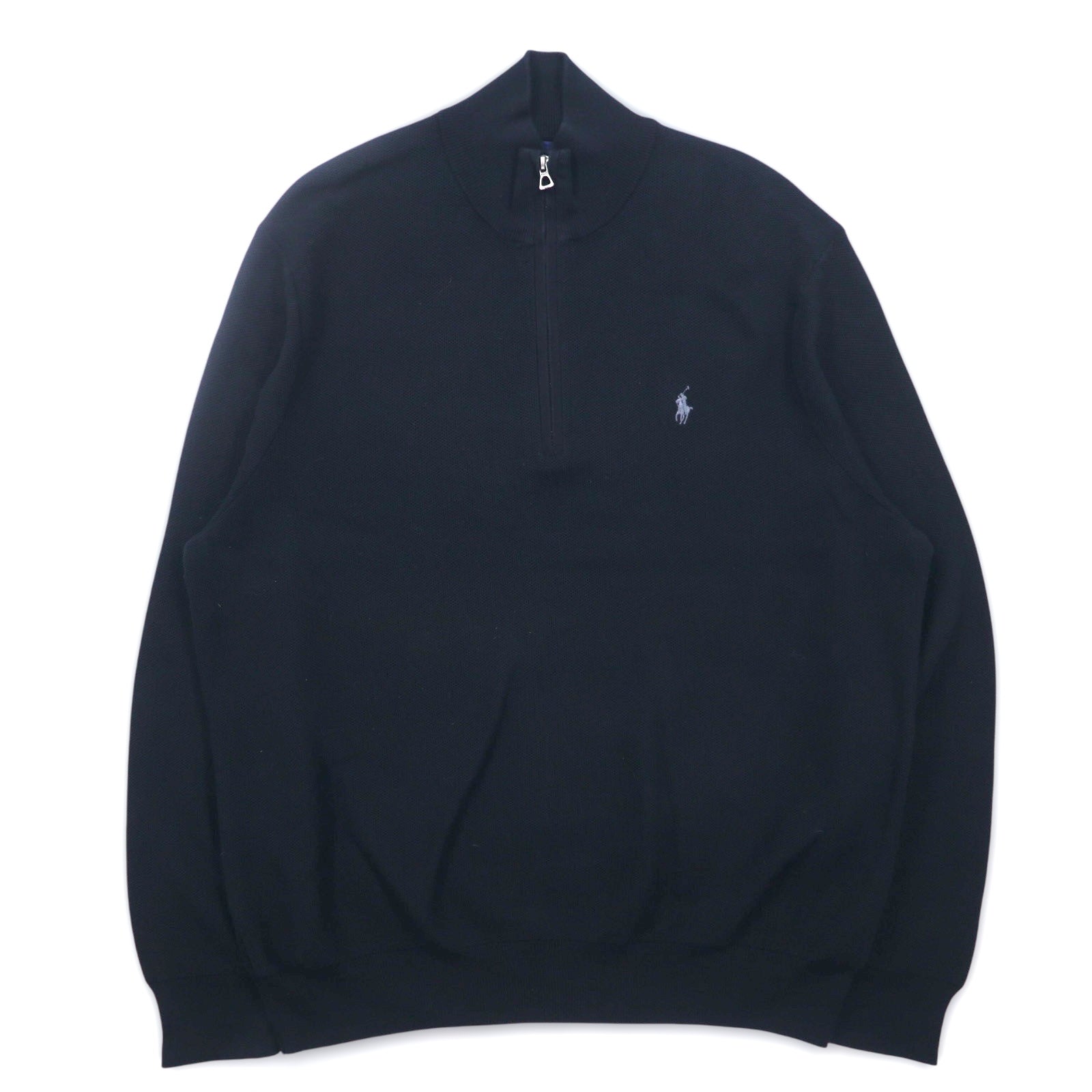 POLO RALPH LAUREN Maglione in maglia a rete di cotone Pima con cerniera, taglia XXL, nero con ricamo Small Pony