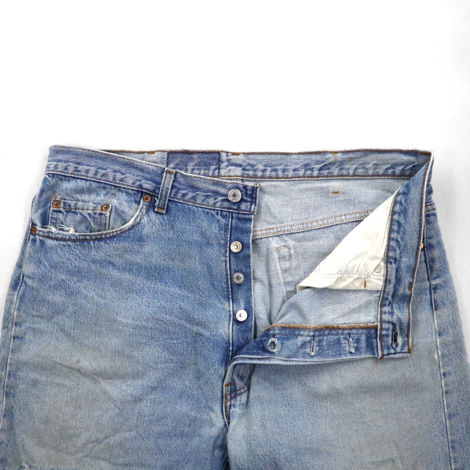 Levi's Anni '90 USA 501XX Cut-Off Denim Shorts XL Indaco Blu Bottone dietro 520 501-0000
