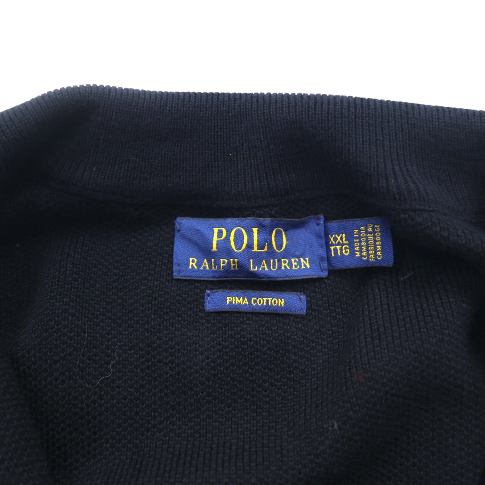 POLO RALPH LAUREN Maglione in maglia a rete di cotone Pima con cerniera, taglia XXL, nero con ricamo Small Pony