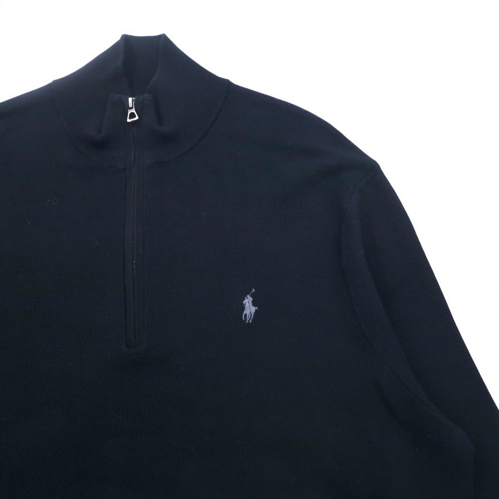 POLO RALPH LAUREN Maglione in maglia a rete di cotone Pima con cerniera, taglia XXL, nero con ricamo Small Pony