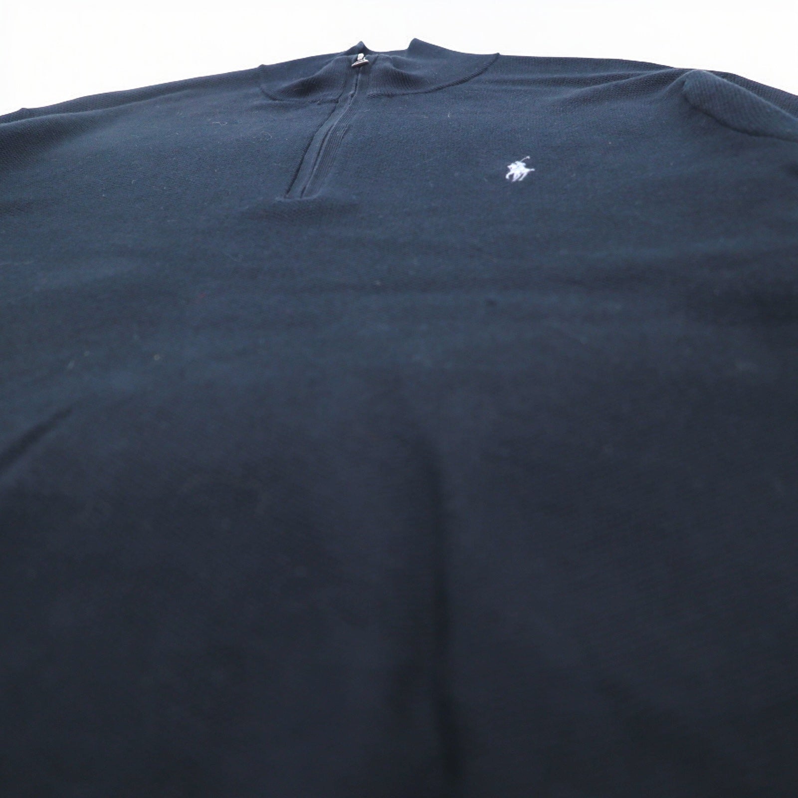 POLO RALPH LAUREN Maglione in maglia a rete di cotone Pima con cerniera, taglia XXL, nero con ricamo Small Pony