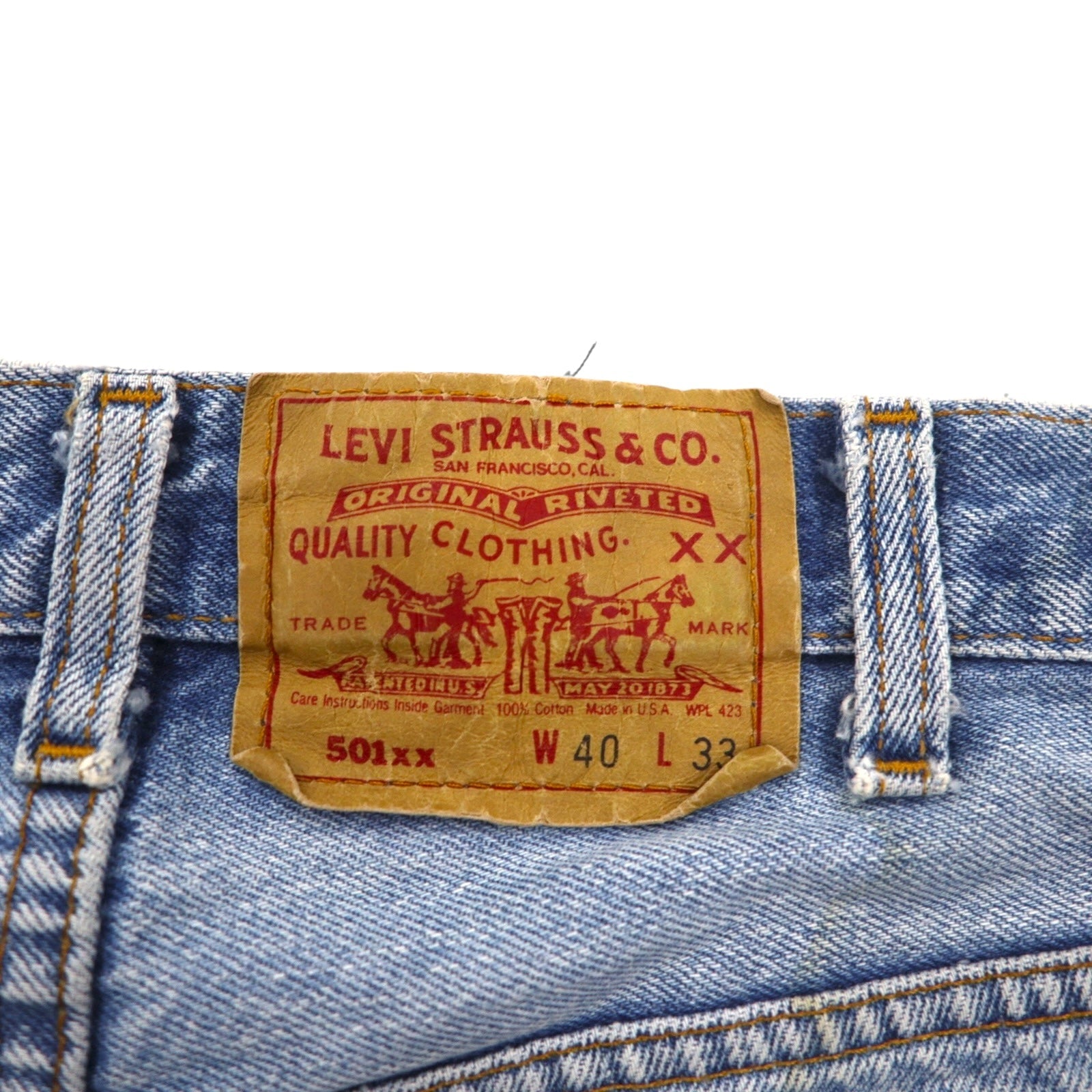 Levi's Anni '90 USA 501XX Cut-Off Denim Shorts XL Indaco Blu Bottone dietro 520 501-0000
