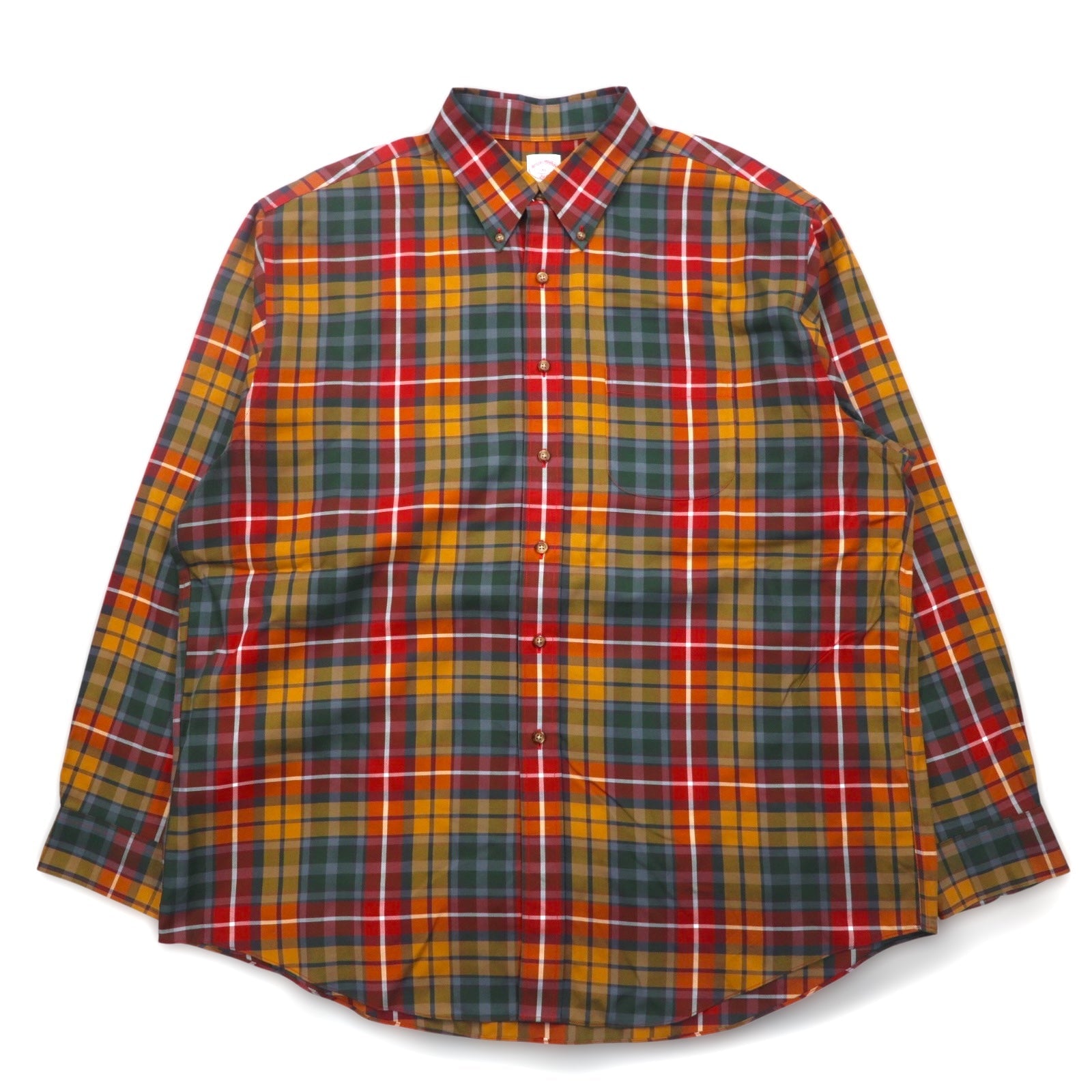 Brooks Brothers Camicia button-down XL Rosso Giallo Verde a quadri Multicolore