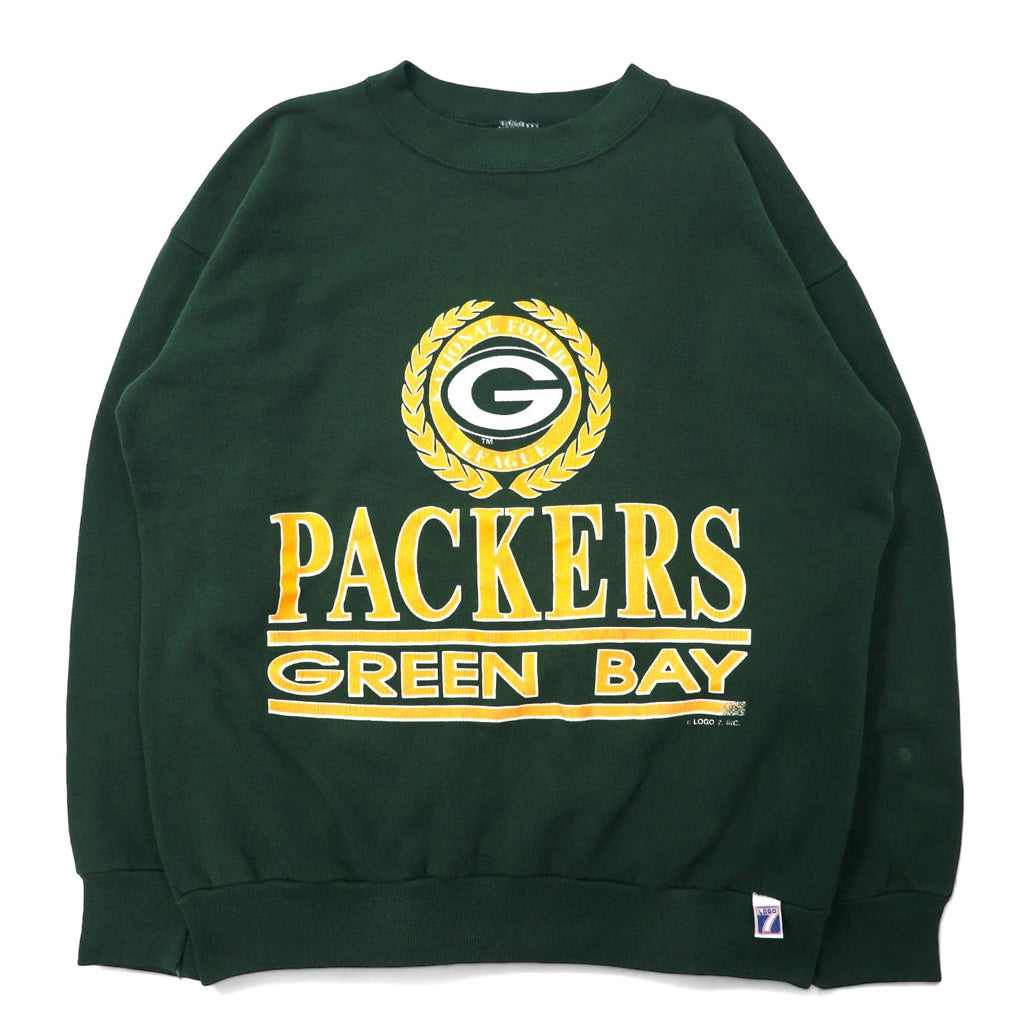 Felpa stampata LOGO 7 NFL anni '90, made in USA, taglia L, cotone, verde, GREEN BAY PACKERS