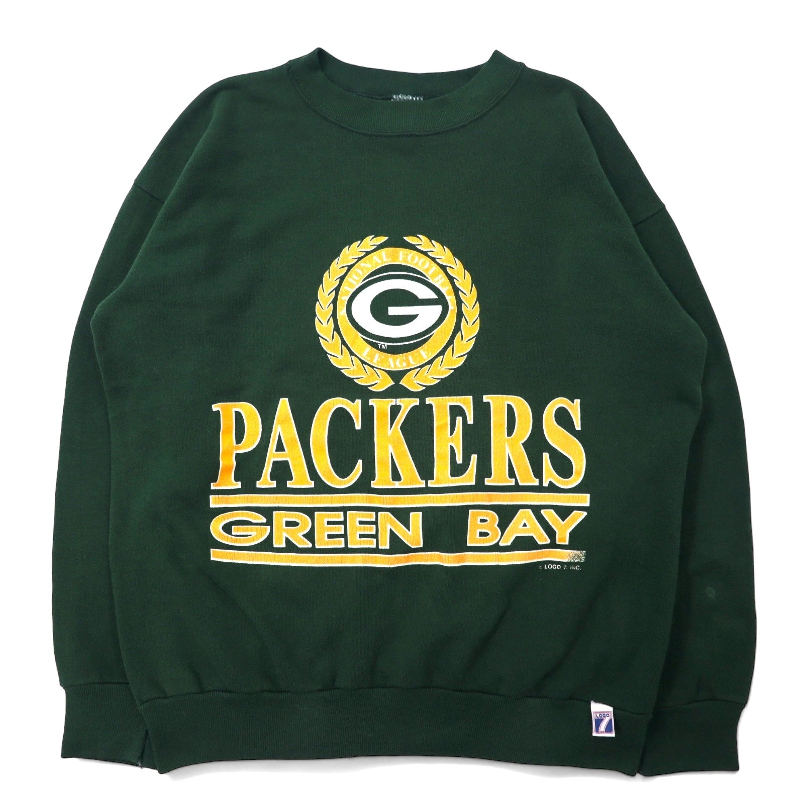 Felpa stampata LOGO 7 NFL anni '90, made in USA, taglia L, cotone, verde, GREEN BAY PACKERS