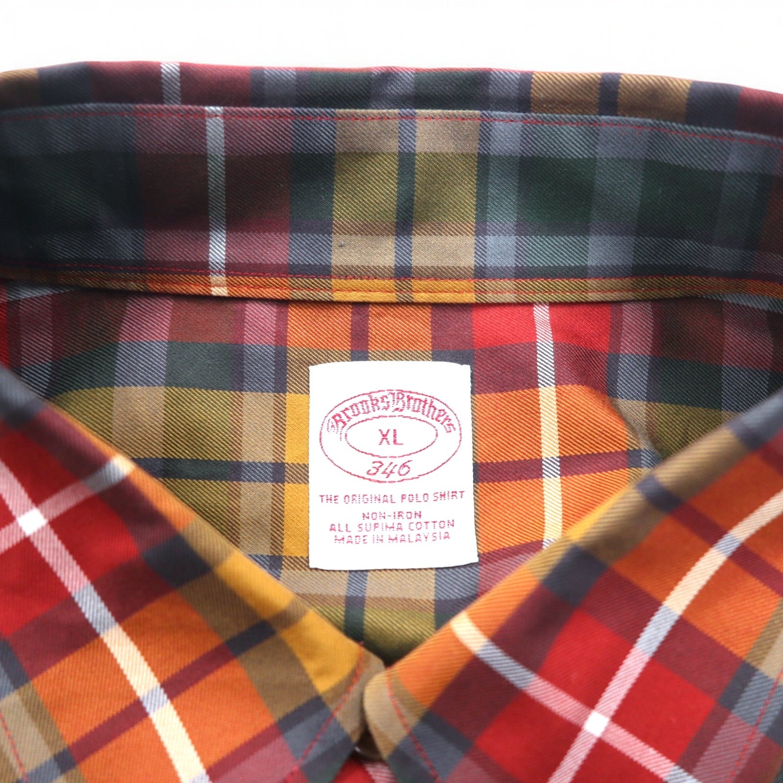 Brooks Brothers Camicia button-down XL Rosso Giallo Verde a quadri Multicolore