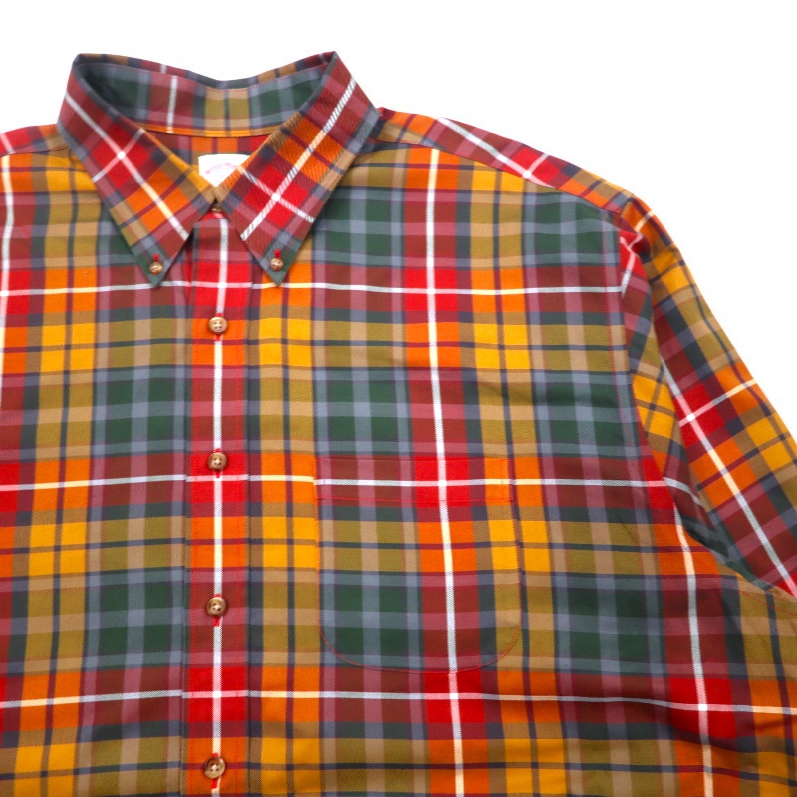 Brooks Brothers Camicia button-down XL Rosso Giallo Verde a quadri Multicolore