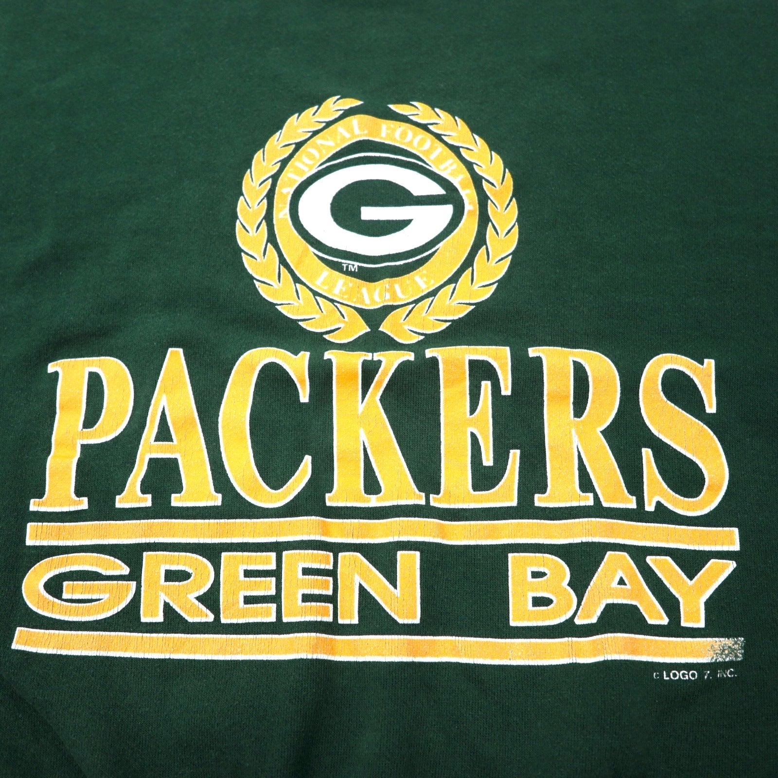 Felpa stampata LOGO 7 NFL anni '90, made in USA, taglia L, cotone, verde, GREEN BAY PACKERS