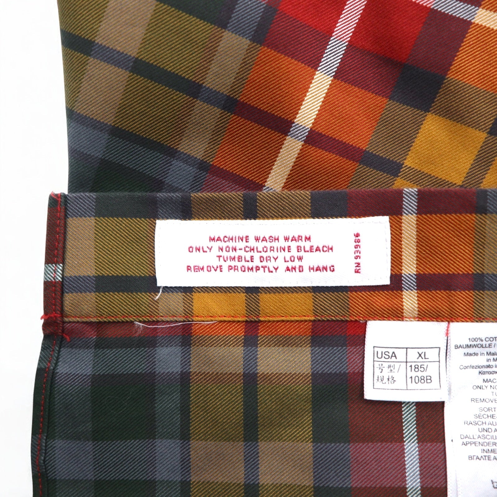 Brooks Brothers Camicia button-down XL Rosso Giallo Verde a quadri Multicolore