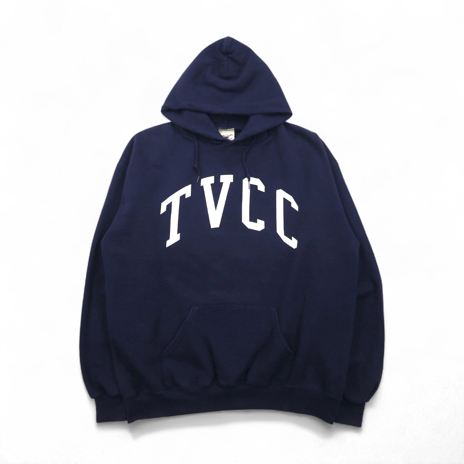 Felpa con cappuccio pullover OARSMAN anni '90, stampa college, taglia XL, blu navy, interno felpato, logo ad arco TVCC, made in Messico