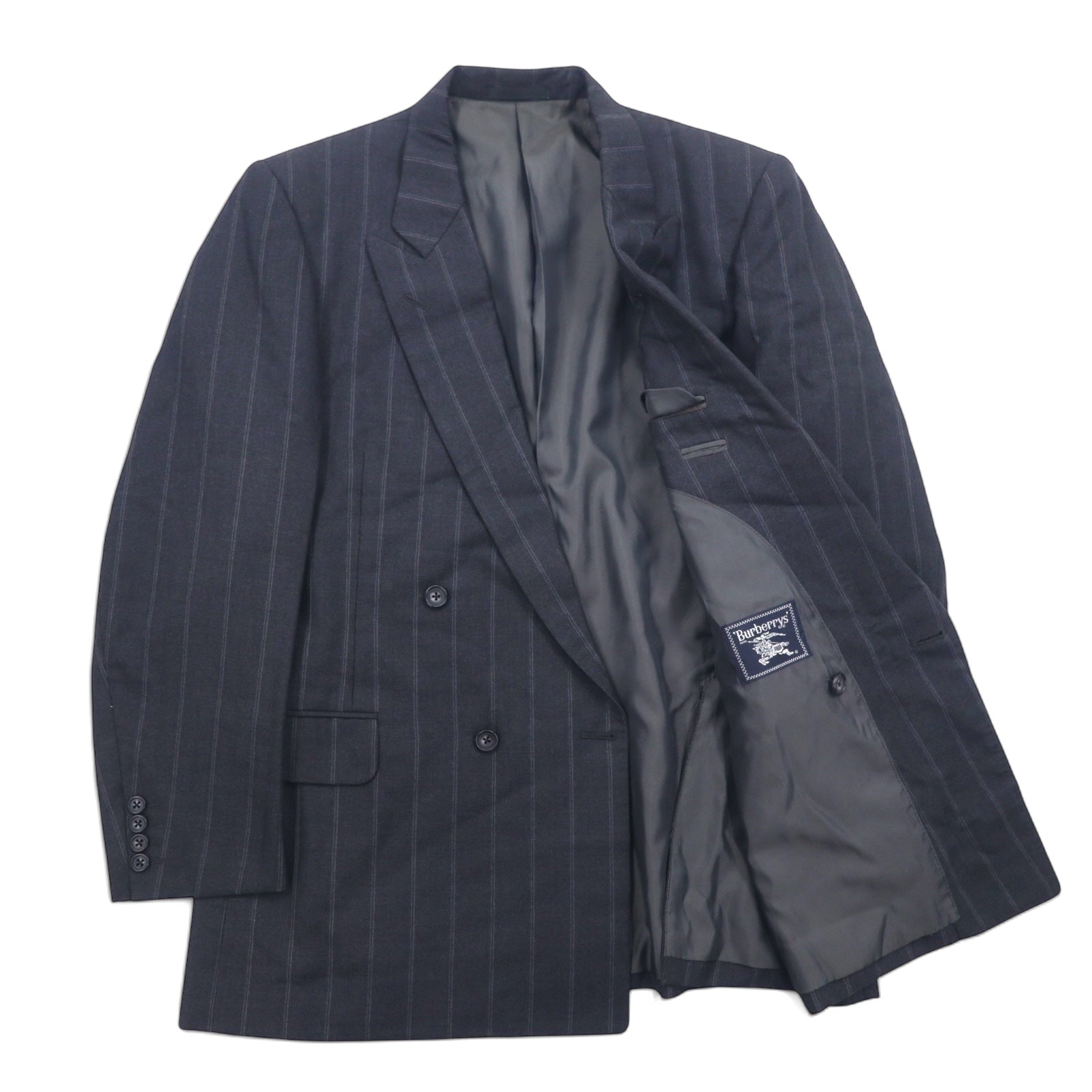 Burberrys Old Double Giacca Sartoriale XL Grigia Lana Gessata Fatto in Giappone