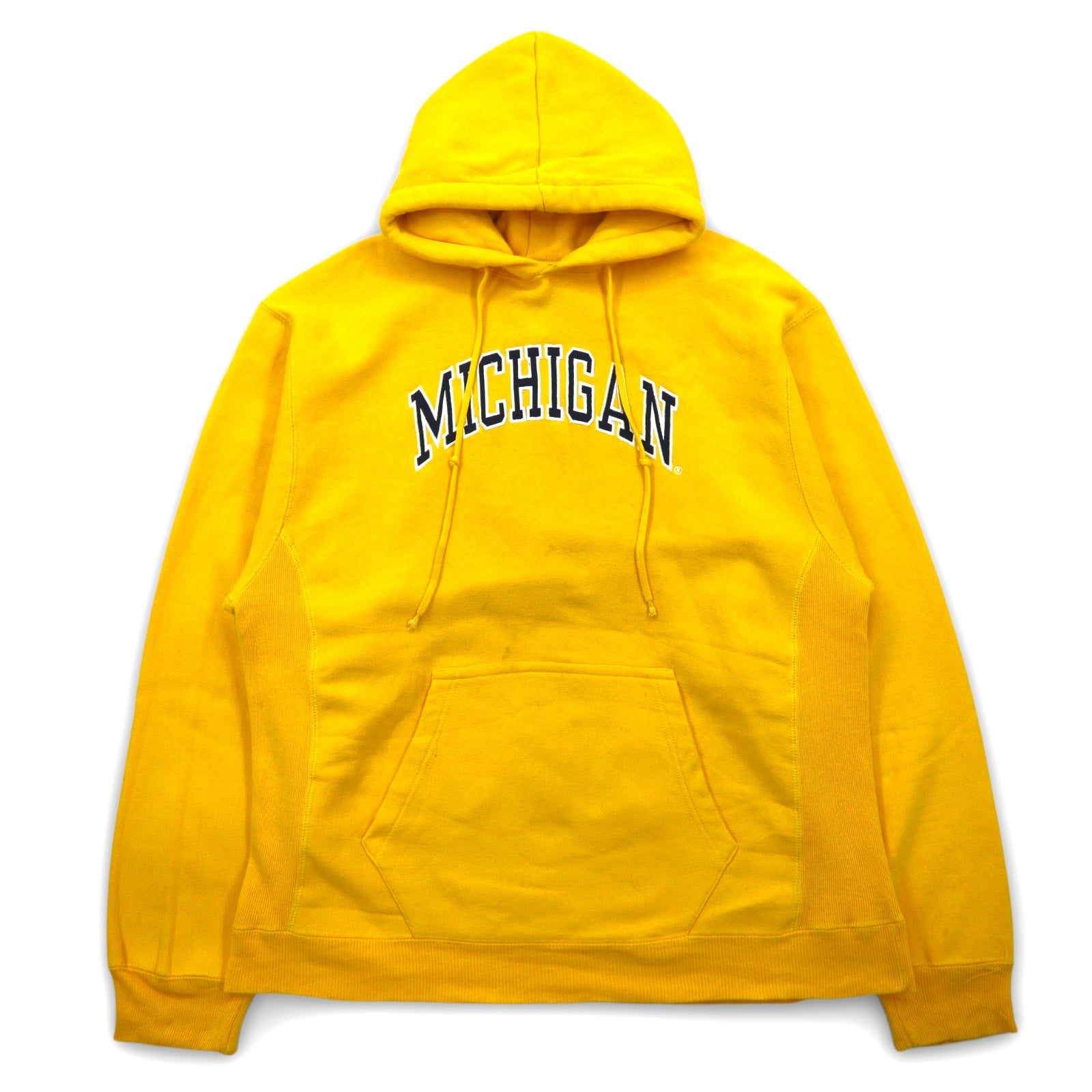 STEVE AND BARRY'S リバースウィーブ プルオーバー パーカー M イエロー MICHIGAN アーチロゴ ビッグサイズ