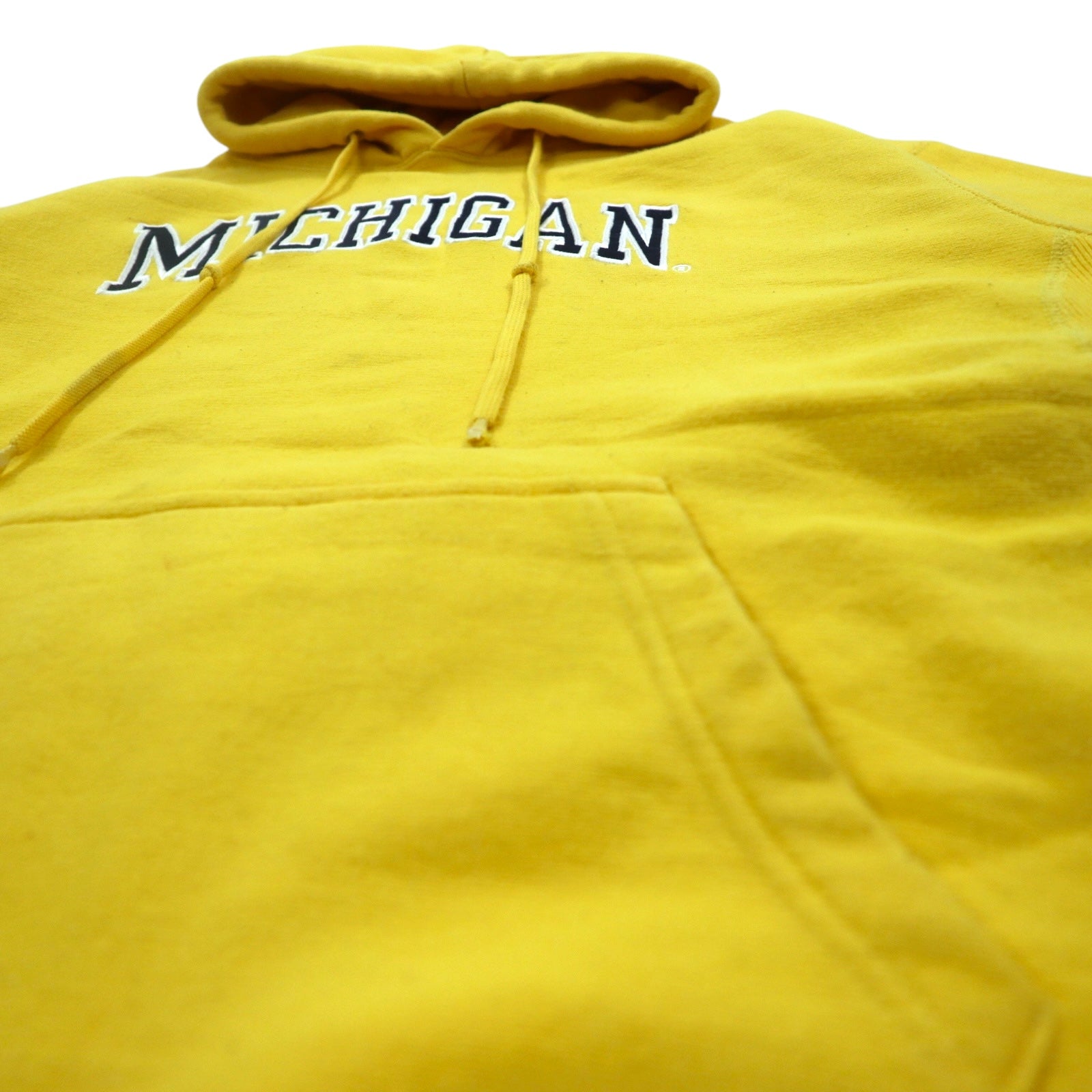 STEVE AND BARRY'S Reverse Weave Felpa con cappuccio taglia M Giallo MICHIGAN Logo ad arco Oversize