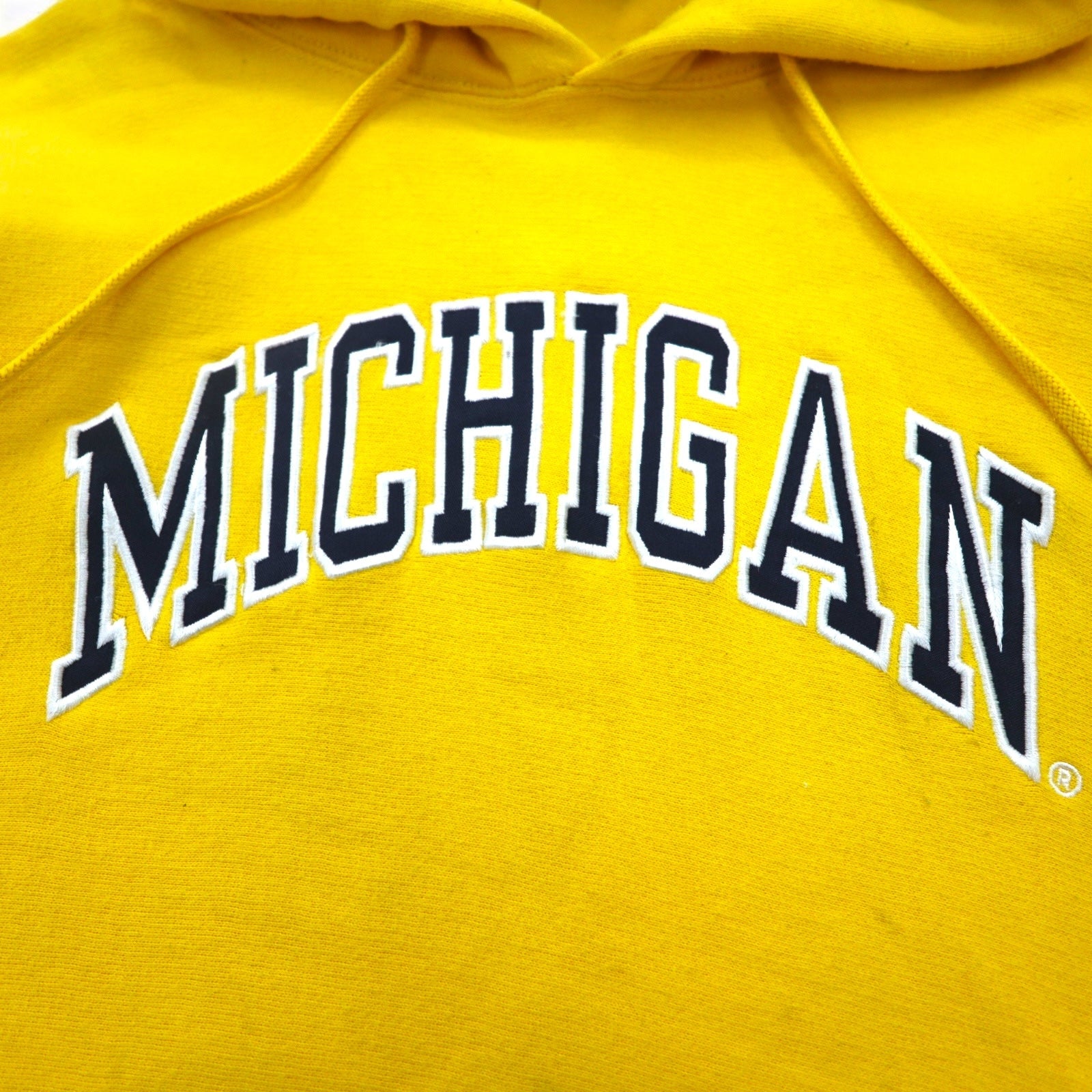 STEVE AND BARRY'S Reverse Weave Felpa con cappuccio taglia M Giallo MICHIGAN Logo ad arco Oversize