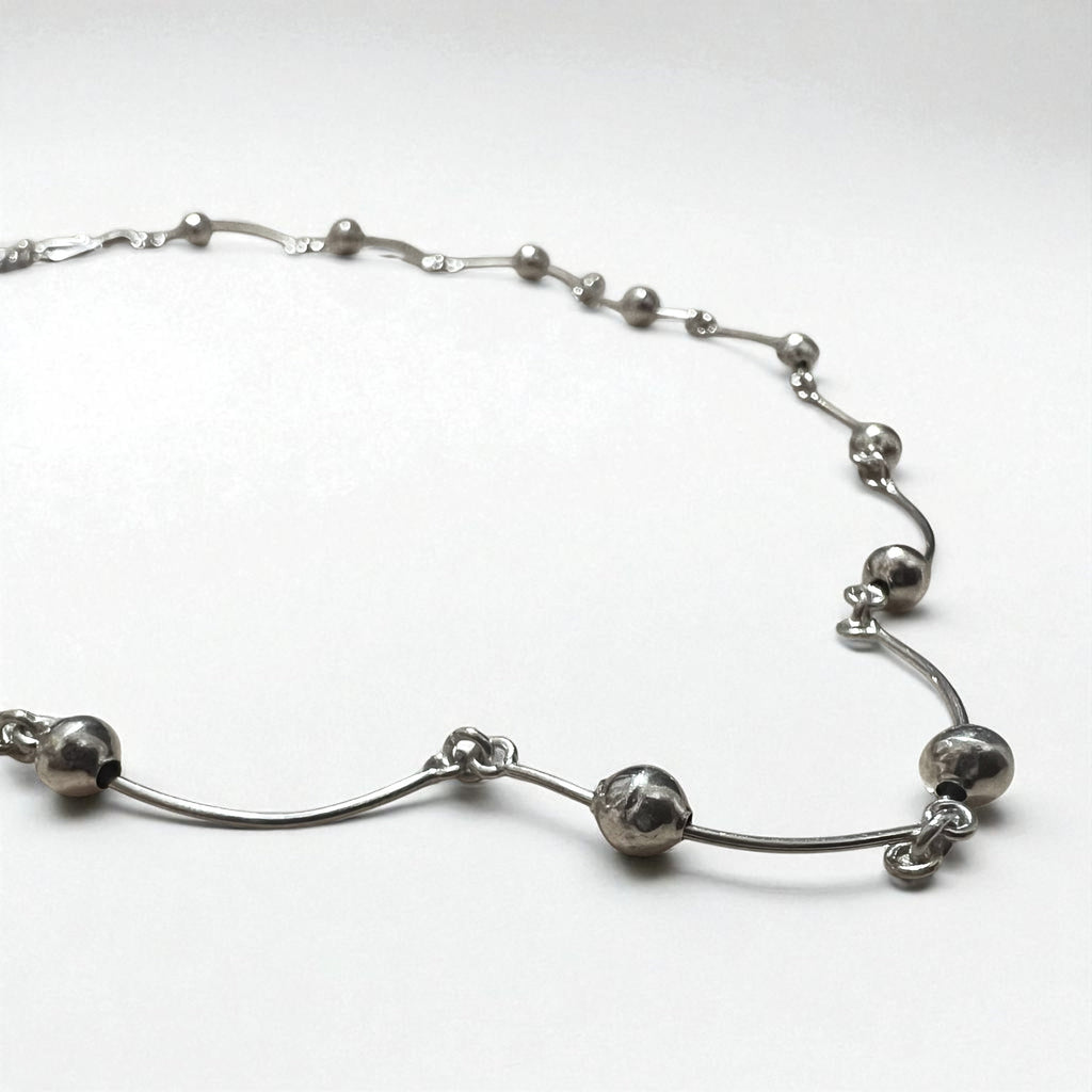 Collana 2WAY Vintage Argento, Collana Dot Wave, Doppio Bracciale, Argento 925