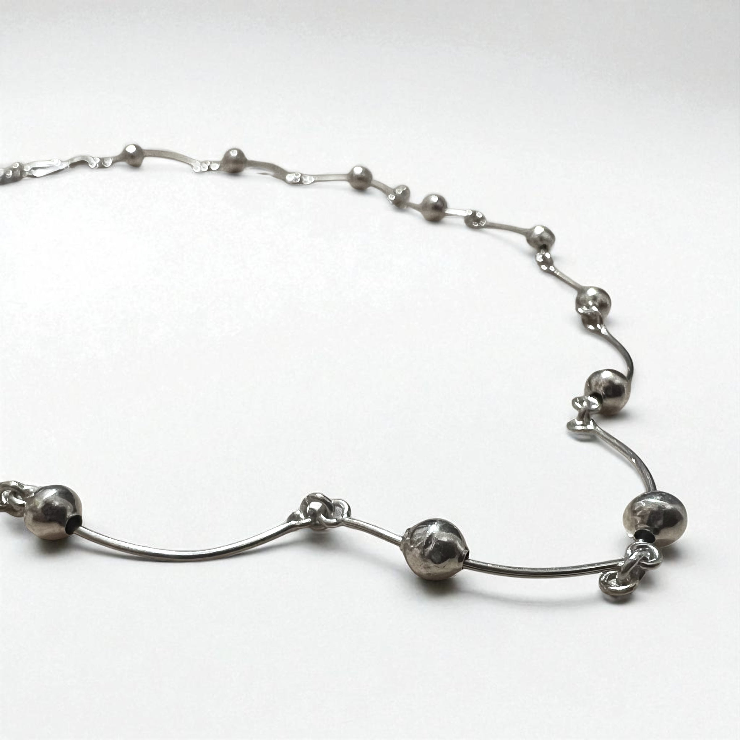 Collana 2WAY Vintage Argento, Collana Dot Wave, Doppio Bracciale, Argento 925