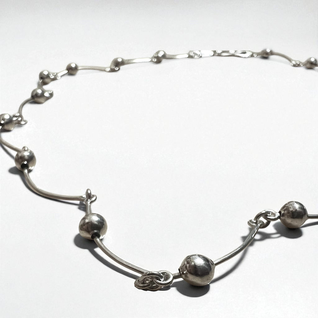 Collana 2WAY Vintage Argento, Collana Dot Wave, Doppio Bracciale, Argento 925