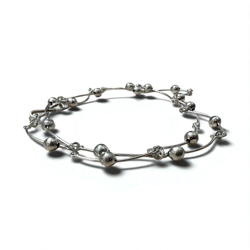 Collana 2WAY Vintage Argento, Collana Dot Wave, Doppio Bracciale, Argento 925