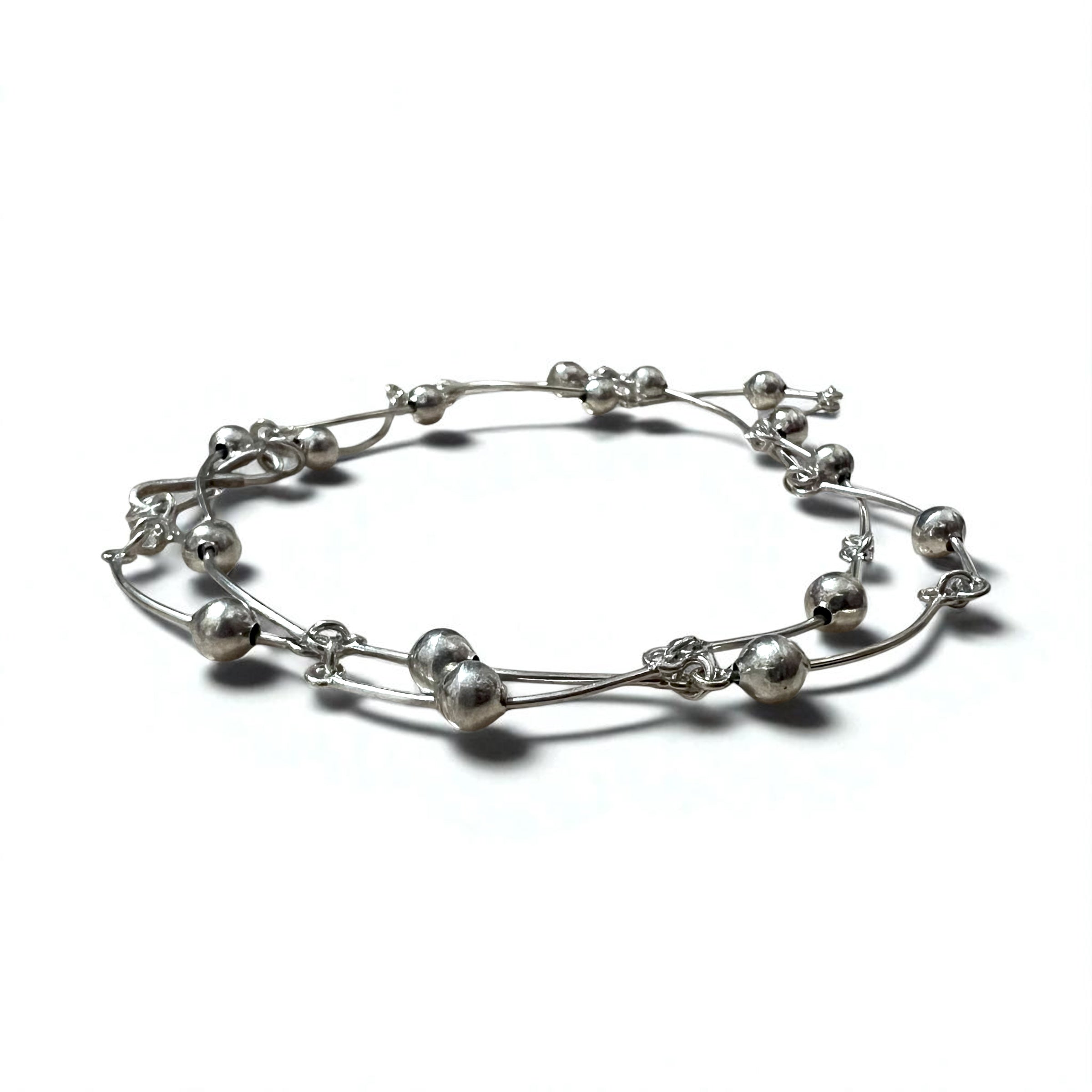 Collana 2WAY Vintage Argento, Collana Dot Wave, Doppio Bracciale, Argento 925