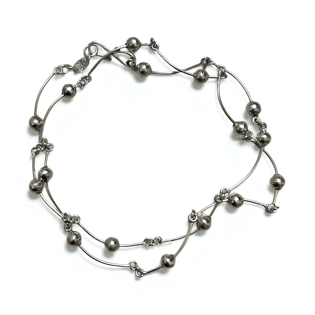 Collana 2WAY Vintage Argento, Collana Dot Wave, Doppio Bracciale, Argento 925