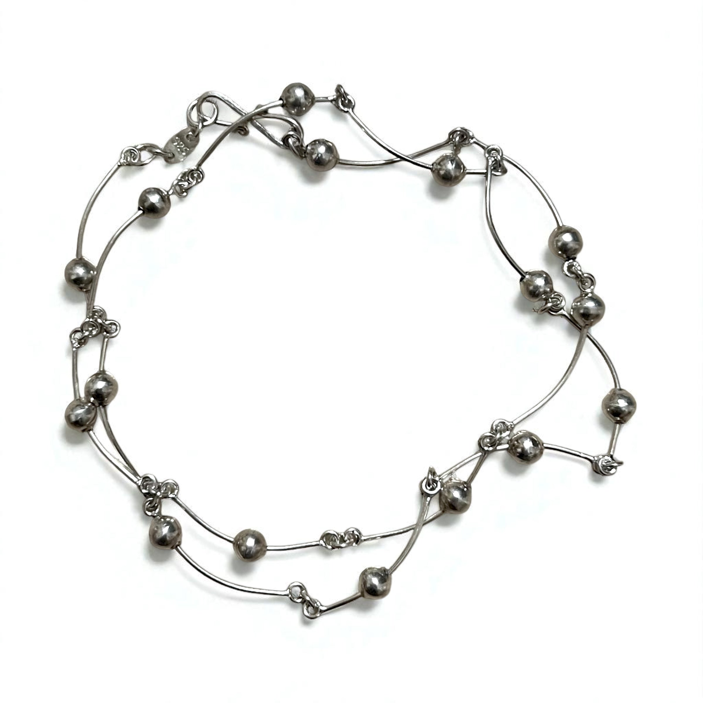 Collana 2WAY Vintage Argento, Collana Dot Wave, Doppio Bracciale, Argento 925