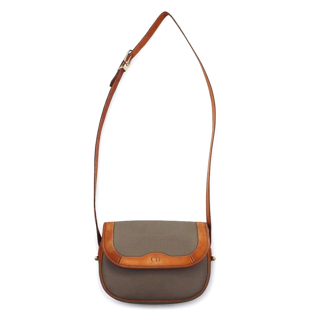 Christian Dior Borsa a tracolla vintage in PVC e pelle, grigia, con logo CD, made in France