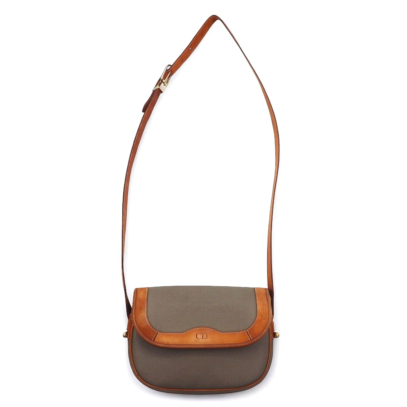 Christian Dior Borsa a tracolla vintage in PVC e pelle, grigia, con logo CD, made in France