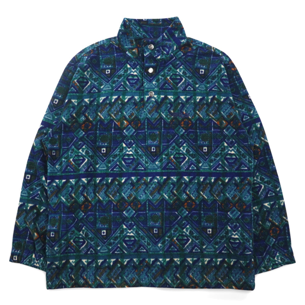 FILA Made in Italy anni '90 fantasia all-over mezza zip con bottoni a pressione T-shirt in pile XXL verde blu