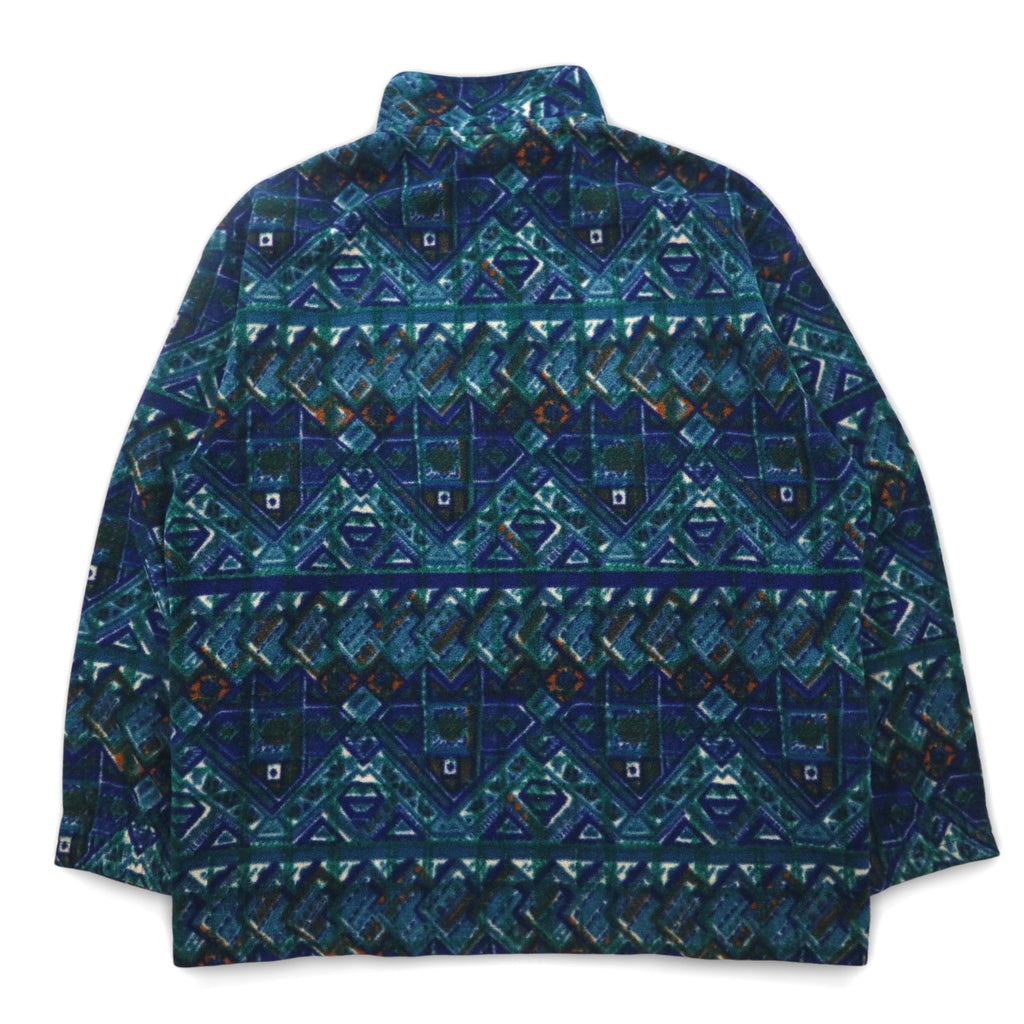 FILA Made in Italy anni '90 fantasia all-over mezza zip con bottoni a pressione T-shirt in pile XXL verde blu